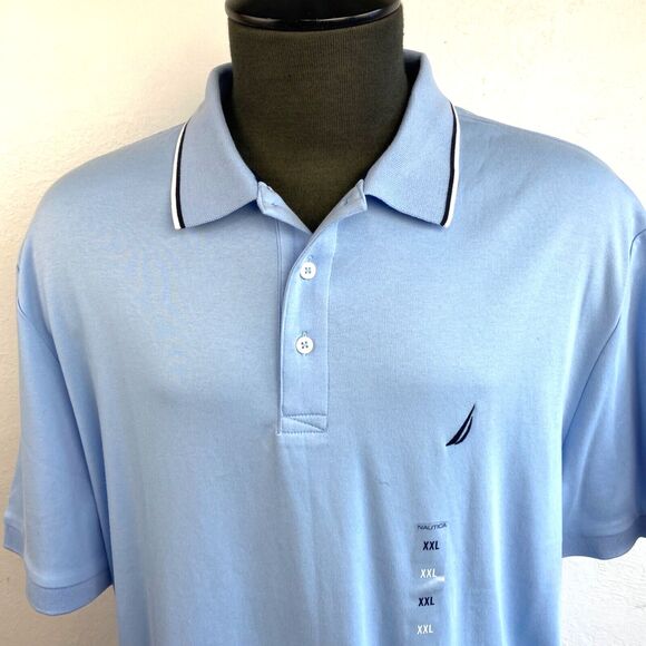 Nautica Mens Polo Shirt XXL Light Blue Knit Short Sleeves Golf Sports Casual - Picture 2 of 11